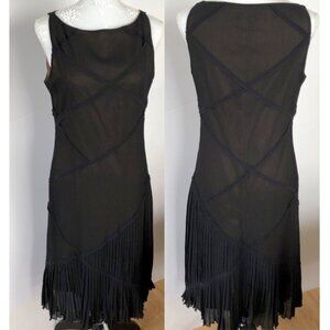 SANDWICH Vintage 90’s Black Silk Reminiscent Art Deco Flapper Sheath Dress EU38